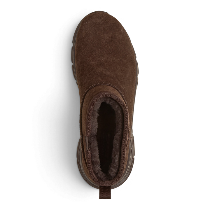 ada-shoes.ro Skechers Bobs chocolate brown suede ankle boots with faux fur lining and slip-on design