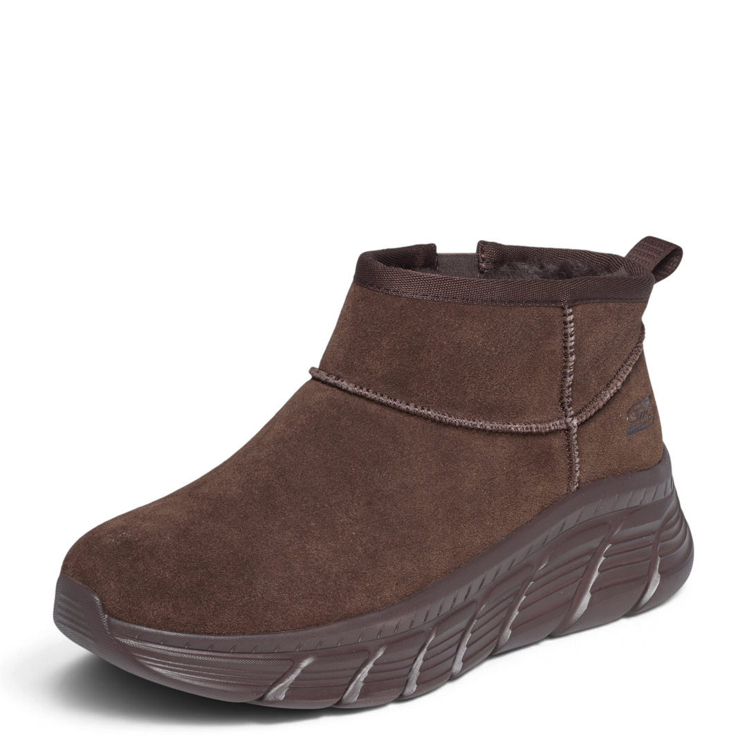 ada-shoes.ro Skechers chocolate brown suede ankle boots with Glide-Step cushioned sole and faux fur lining