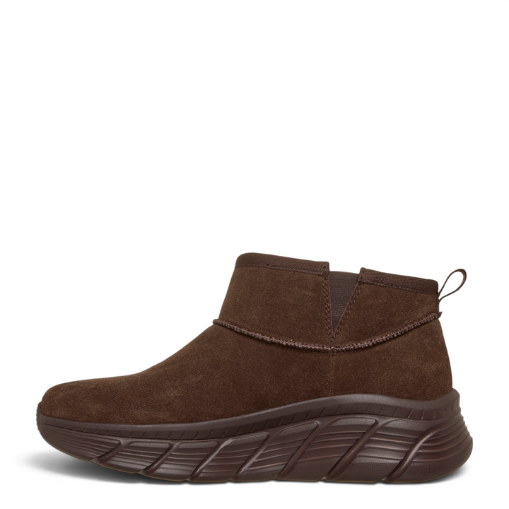 ada-shoes.ro Skechers chocolate brown suede ankle boots with Glide-Step cushioned sole and slip-on design