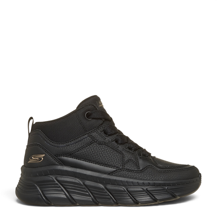 ada-shoes.ro Skechers mid-top black sport boots with textured durabuck, Memory Foam cushioning, and Glide-Step sole.