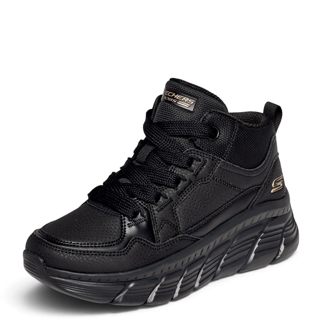 ada-shoes.ro Skechers black mid-top sport boots with textured synthetic leather, lace-up closure, and cushioned sole.
