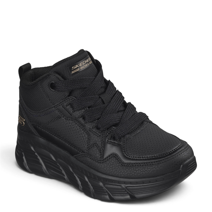 ada-shoes.ro Skechers mid-top black sneakers with synthetic durabuck, textile collar, and cushioned Glide-Step sole