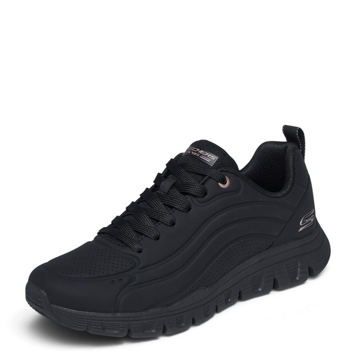 ada-shoes.ro Skechers BOBS Sport Squad Chaos black synthetic leather sneakers with Memory Foam and rose gold eyelets