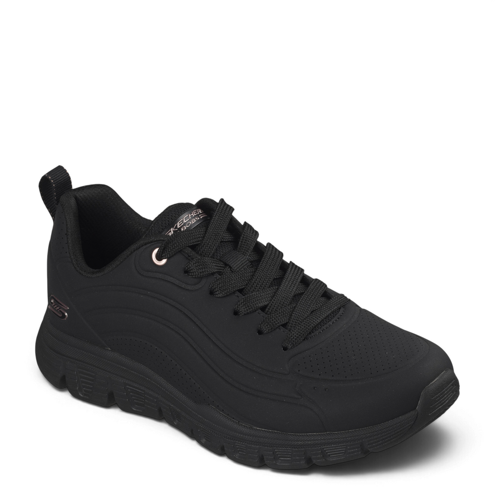 ada-shoes.ro Skechers BOBS Sport Squad Chaos black synthetic leather sneakers with rose gold eyelets and Memory Foam