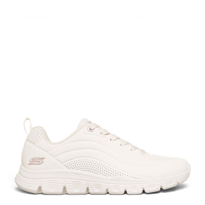 ada-shoes.ro Skechers off-white synthetic durabuck sneakers with Memory Foam cushioning and rose gold logo accents