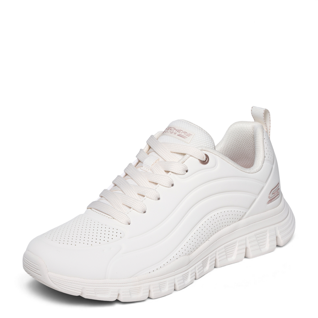 ada-shoes.ro Skechers BOBS Sport Squad Chaos sneakers in off-white synthetic durabuck with rose gold logo accents.