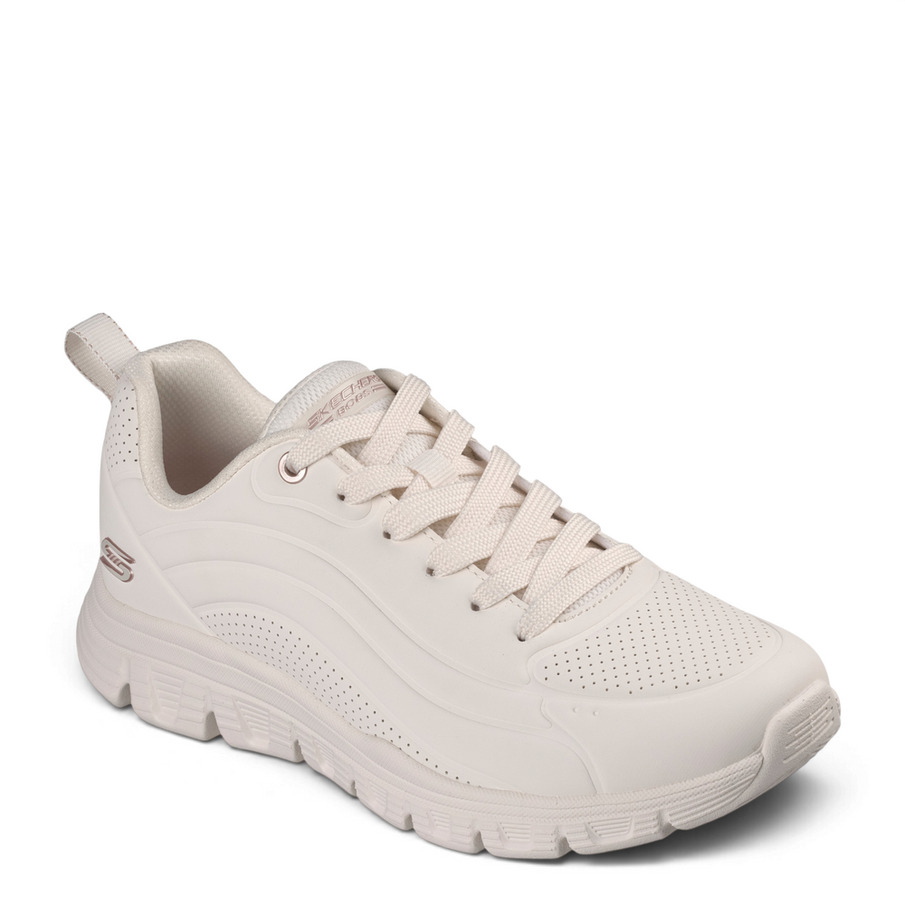ada-shoes.ro Skechers off-white synthetic leather sneakers with Memory Foam cushioning and rose gold logo accents