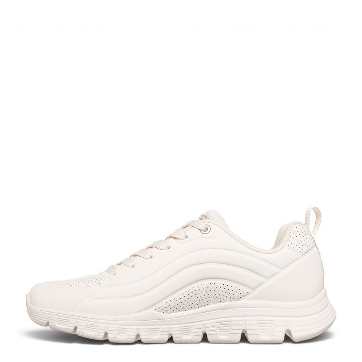 ada-shoes.ro Skechers off-white synthetic leather sneakers with wavy side details and Memory Foam cushioning.