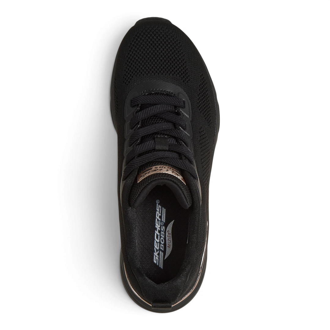 ada-shoes.ro Skechers Arch Fit Arch-Mazing black knit mesh sneakers with rose gold heel detail and cushioned insole