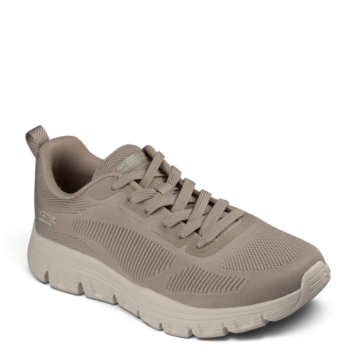 ada-shoes.ro Skechers Bobs B Lite taupe mesh sneakers with a lightweight cushioned sole and lace-up closure.