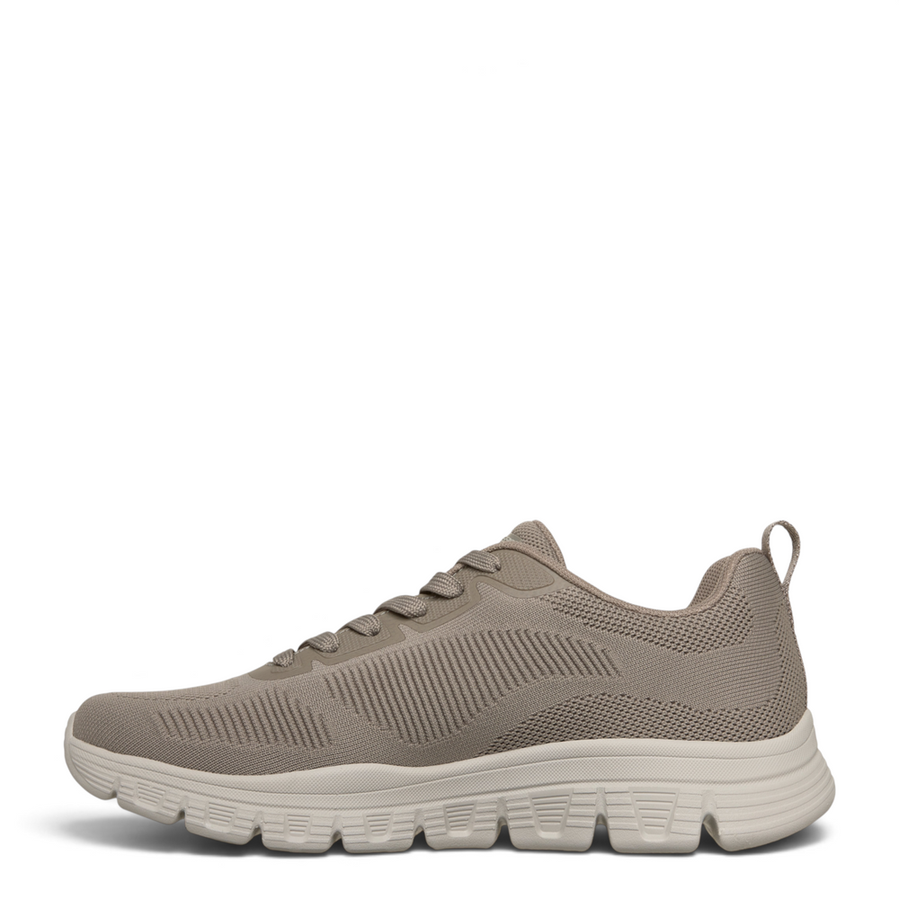 ada-shoes.ro Skechers Bobs B Lite taupe mesh sneakers with a lightweight cushioned sole and lace-up design.