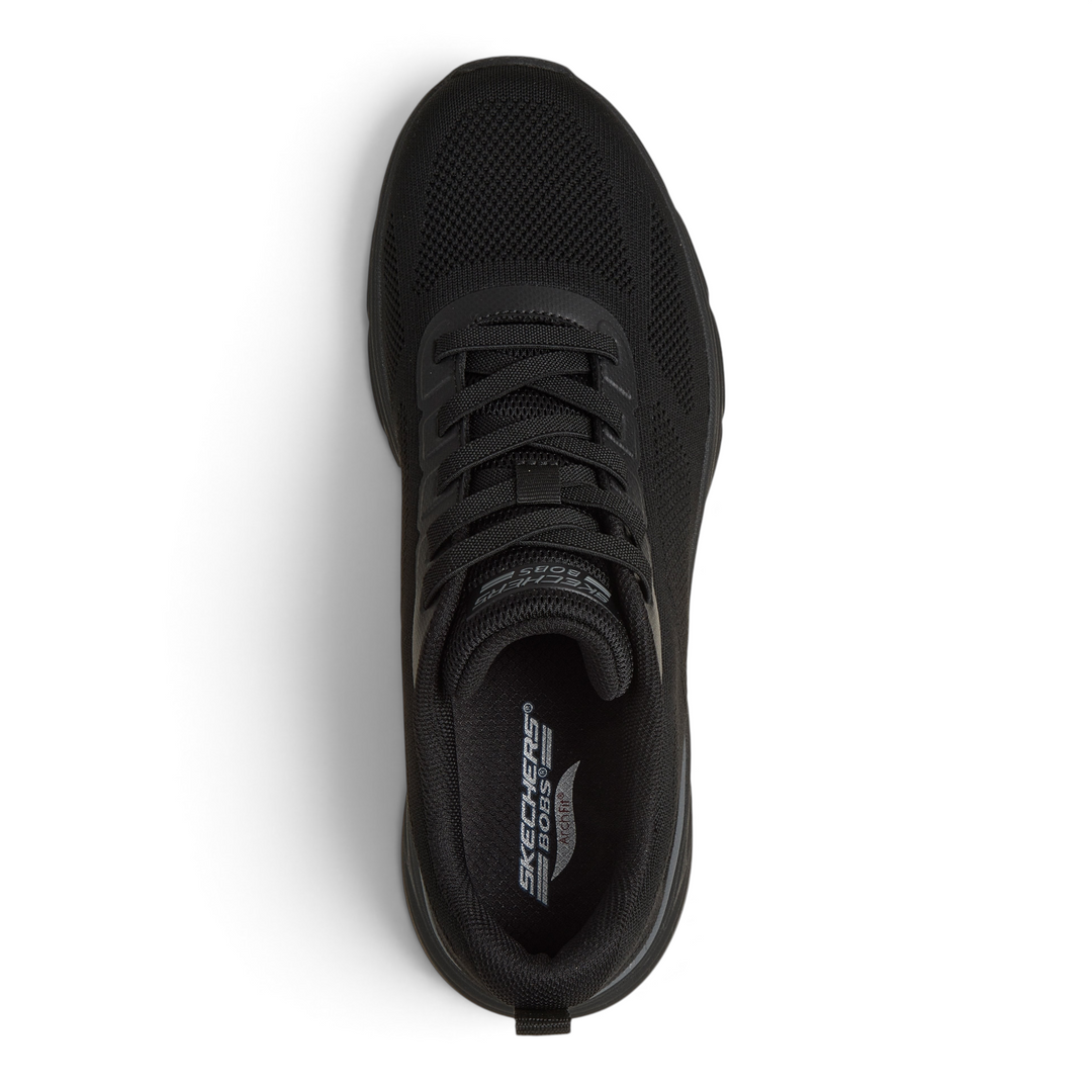 Top view of all-black Skechers Bobs Arch Fit sneakers with breathable mesh upper and cushioned insoles from ada-shoes.ro