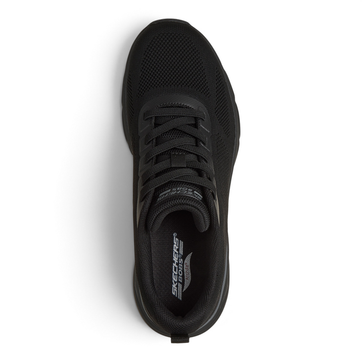 Top view of all-black Skechers Bobs Arch Fit sneakers with breathable mesh upper and cushioned insoles from ada-shoes.ro