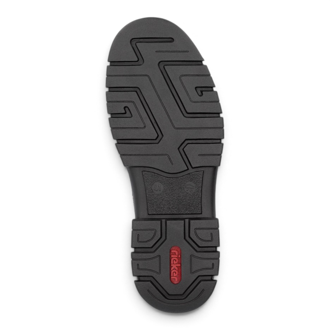 ada-shoes.ro Rieker casual shoe black synthetic sole with tread pattern and red logo detail