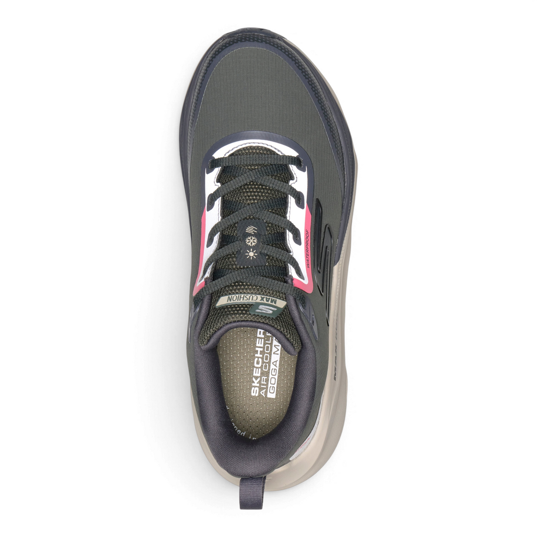 ada-shoes.ro Skechers GO RUN Max Cushioning Premier 2.0 waterproof running shoe in olive with neon pink accents