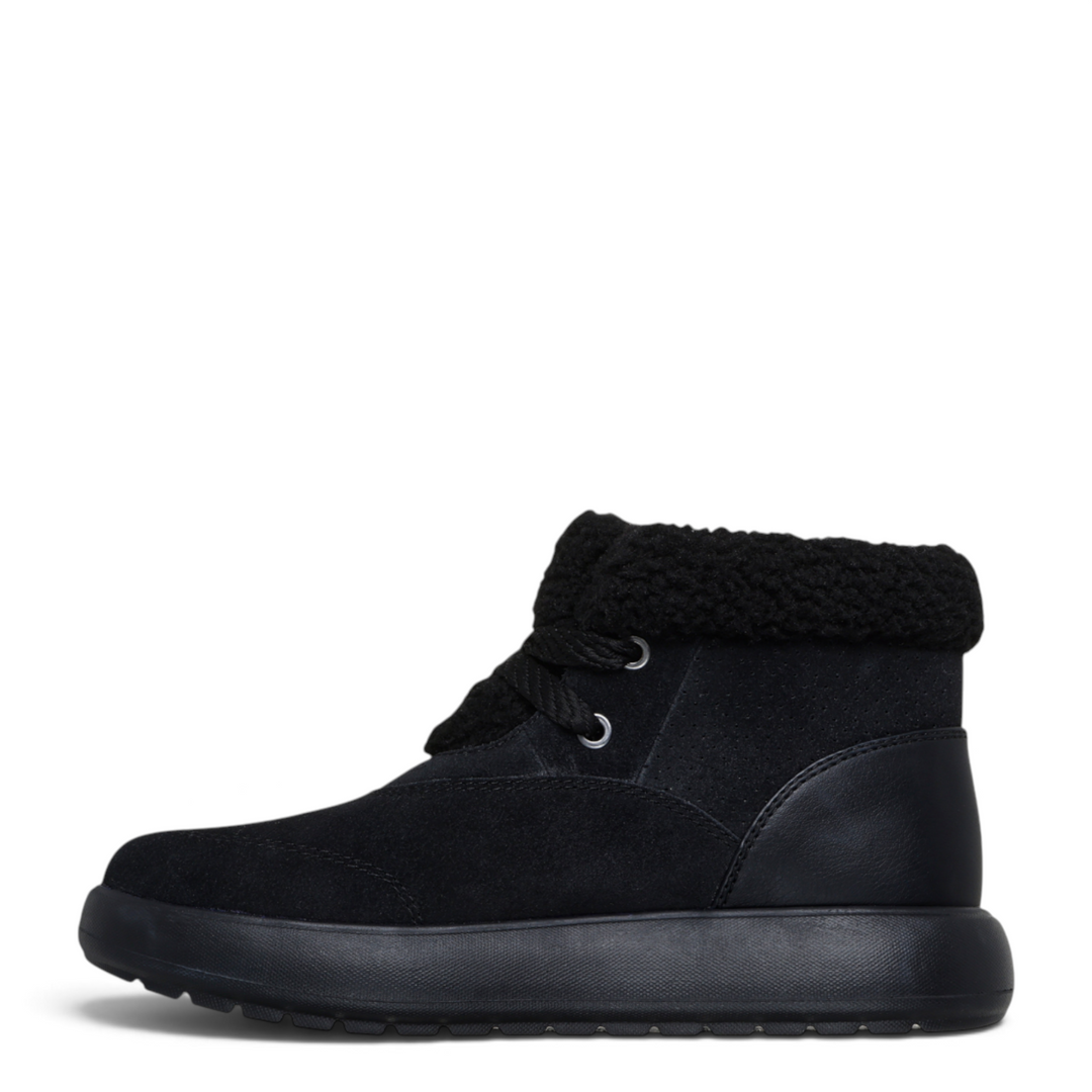 ada-shoes.ro Skechers Go Walk Horizon black suede ankle boots with faux fur collar and lace-up closure