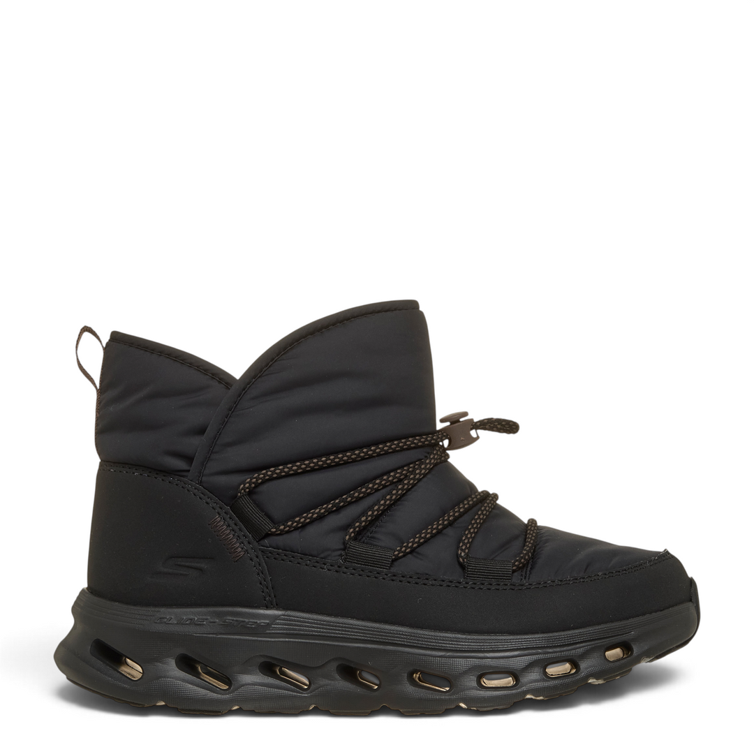 ada-shoes.ro Skechers Glide Step black puffer boots with toggle lock closure and geometric cushioned midsole