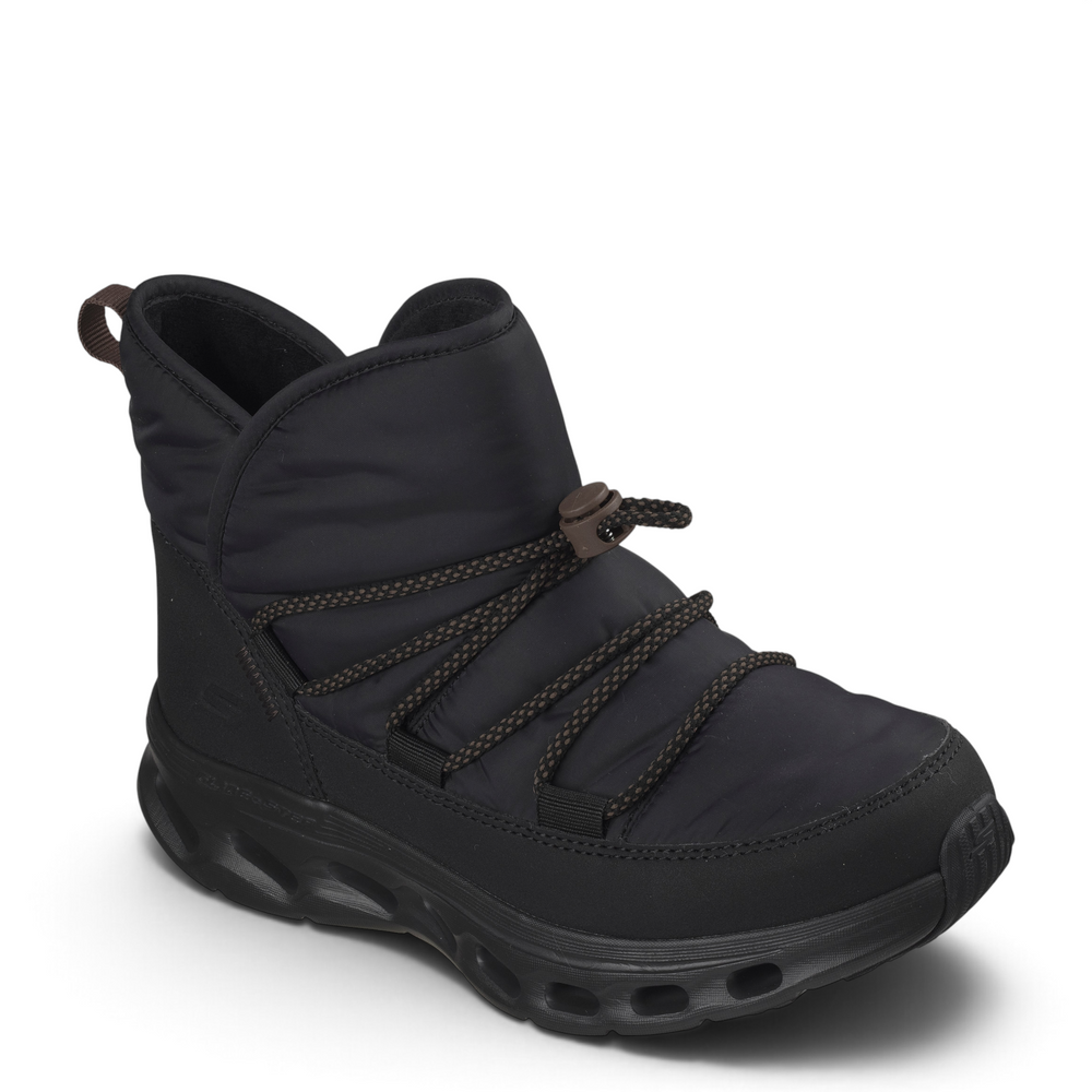 ada-shoes.ro Skechers Glide Step black puffer winter boots with bungee toggle closure and cushioned geometric sole
