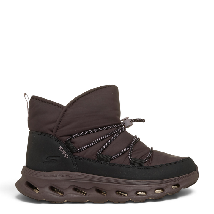 ada-shoes.ro Skechers Glide Step puffer boots in brown and black with bungee toggle closure and geometric sole
