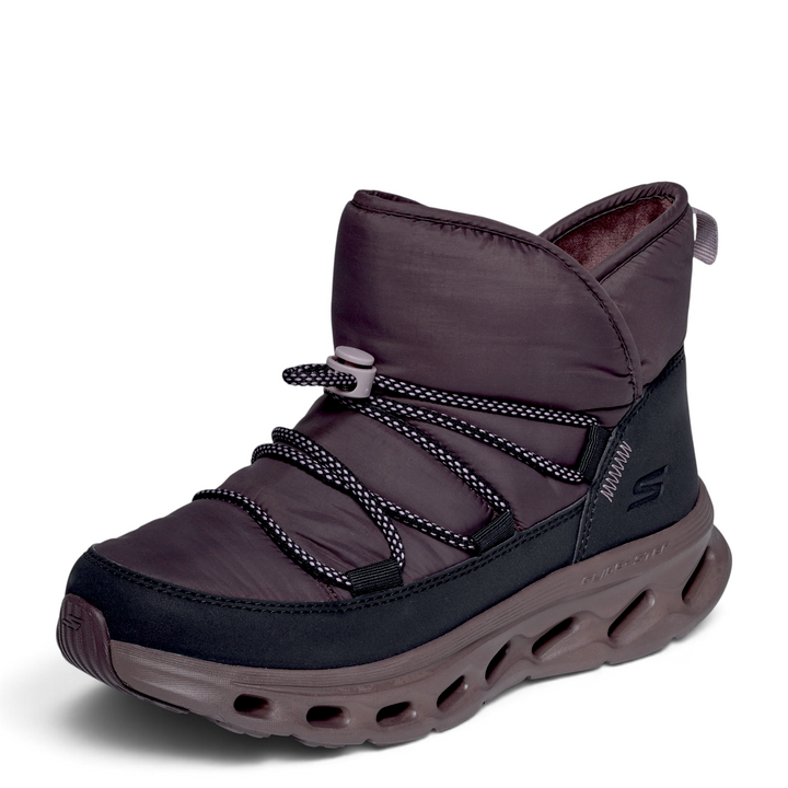 ada-shoes.ro Skechers Glide Step puffer boots in dark brown and black with bungee toggle closure and geometric sole