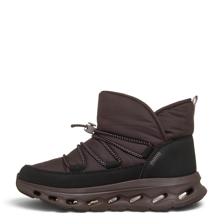 ada-shoes.ro Skechers Glide Step puffer boots in brown and black with toggle lace closure and geometric sole