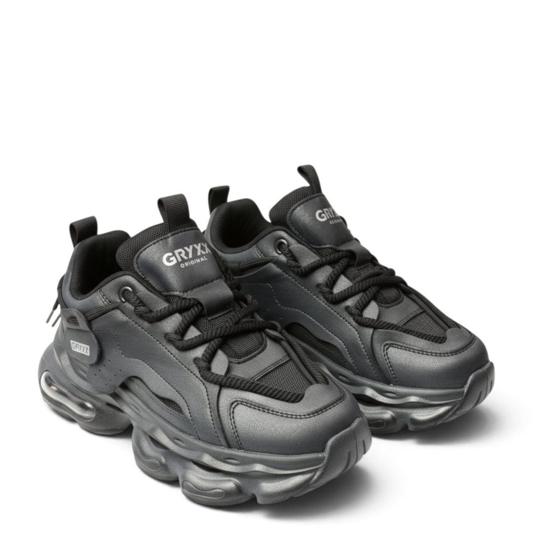 ada-shoes.ro Gryxx F7801-G black chunky sneakers with mesh and synthetic leather panels and thick cushioned soles