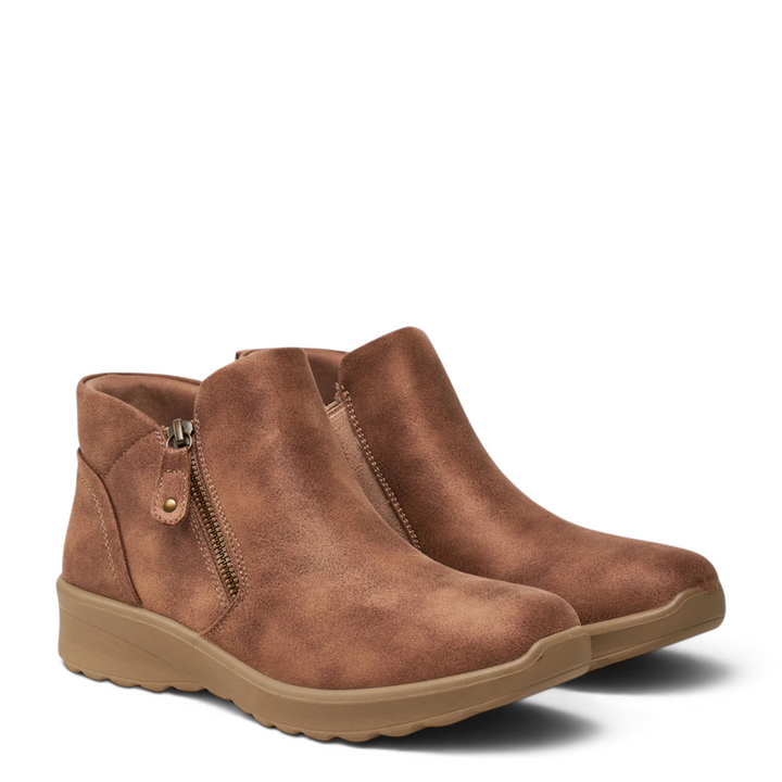 ada-shoes.ro Skechers Lovely Vibe beige faux leather ankle boots with side zipper and memory foam insoles