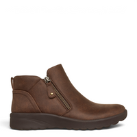 ada-shoes.ro Skechers On-the-GO Joy chocolate brown ankle boots with side zipper and synthetic microfiber upper
