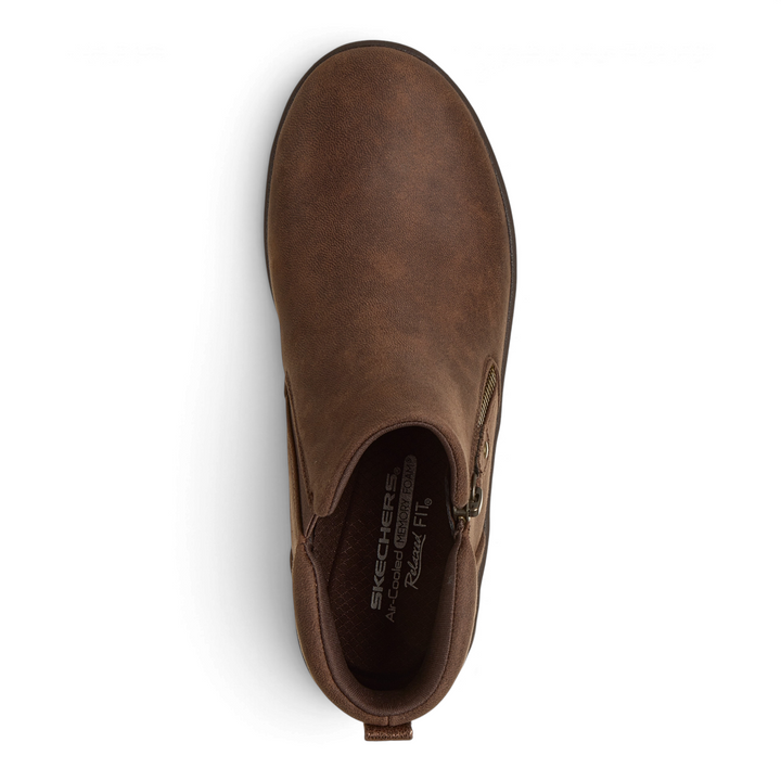 ada-shoes.ro Skechers On-the-GO Joy ankle boots in chocolate brown synthetic leather with side zipper and flat sole