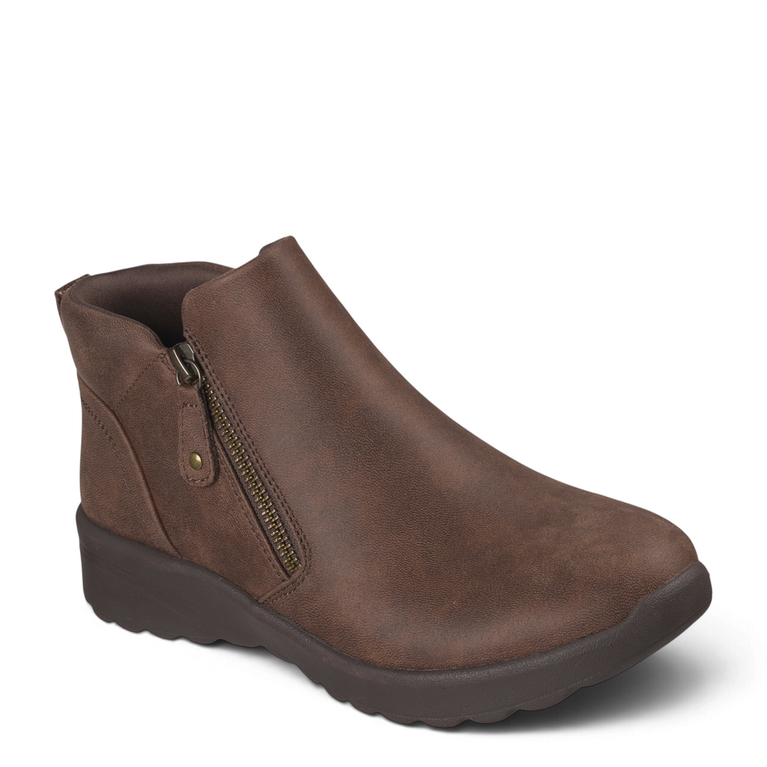 ada-shoes.ro Skechers On-the-GO Joy ankle boots in chocolate brown synthetic microfiber with side zipper detail