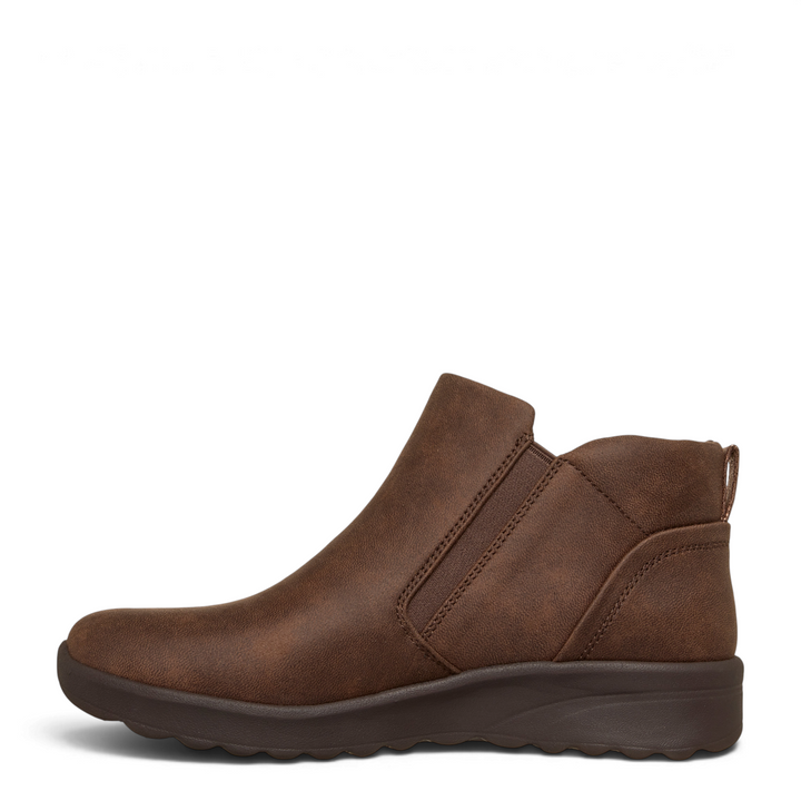 ada-shoes.ro Skechers On-the-GO Joy ankle boots in chocolate brown synthetic leather with side zip and flat sole