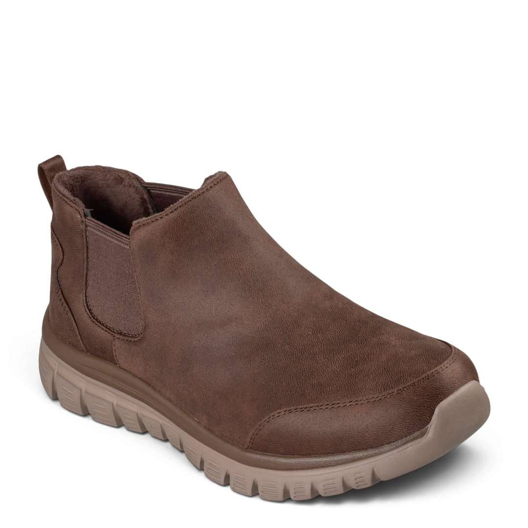 ada-shoes.ro Skechers Synergy Chelsea boots in chocolate brown synthetic leather with elastic side panels and fur lining