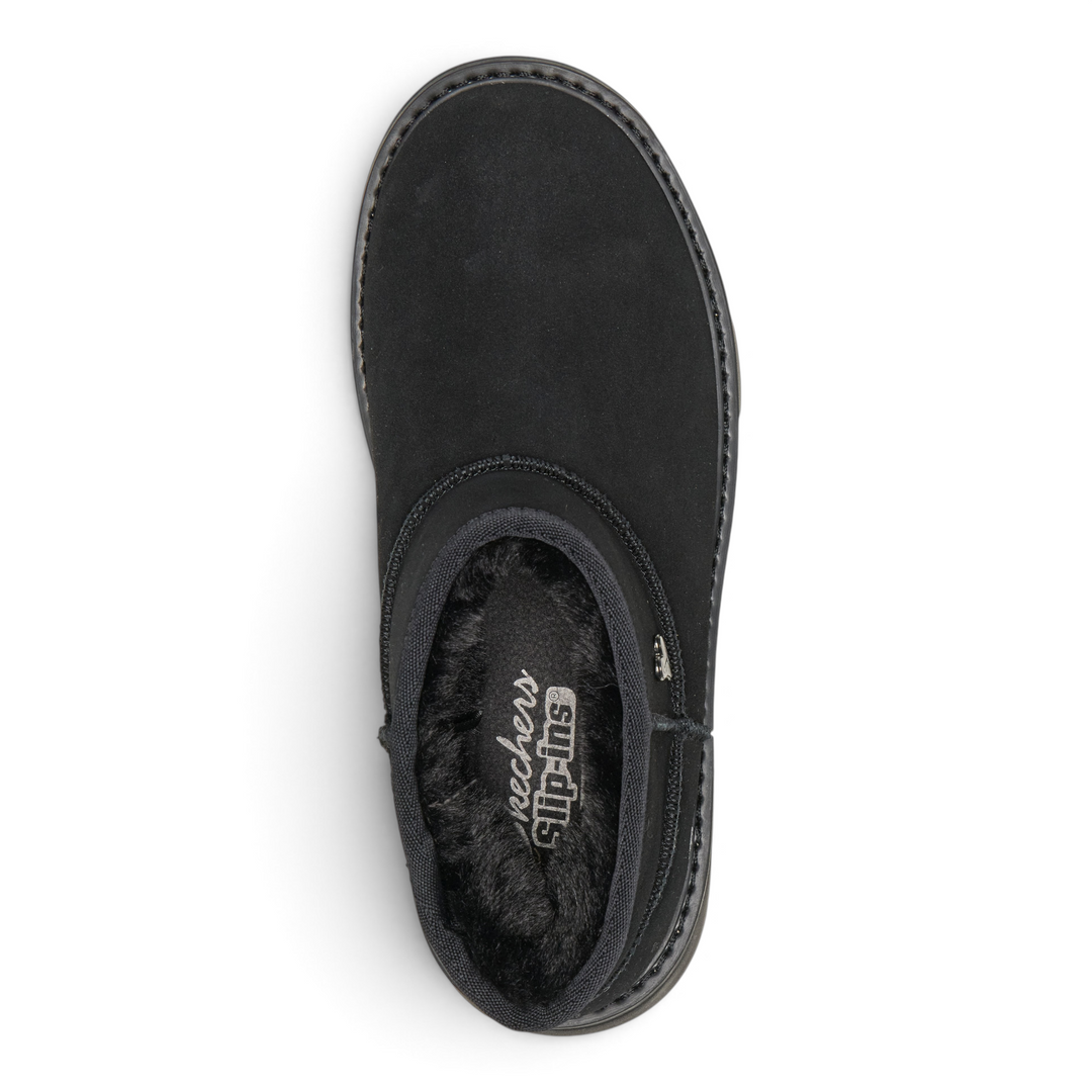 ada-shoes.ro Skechers Keepsakes black suede slip-in ankle boots with fluffy wool lining and memory foam insole