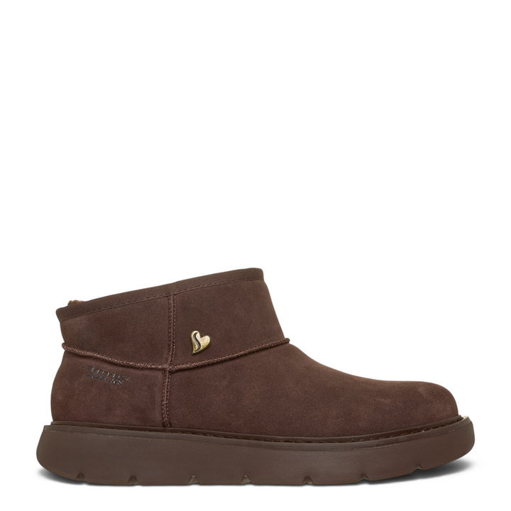 ada-shoes.ro Skechers Keepsakes chocolate brown suede ankle boot with a small gold heart detail on the side