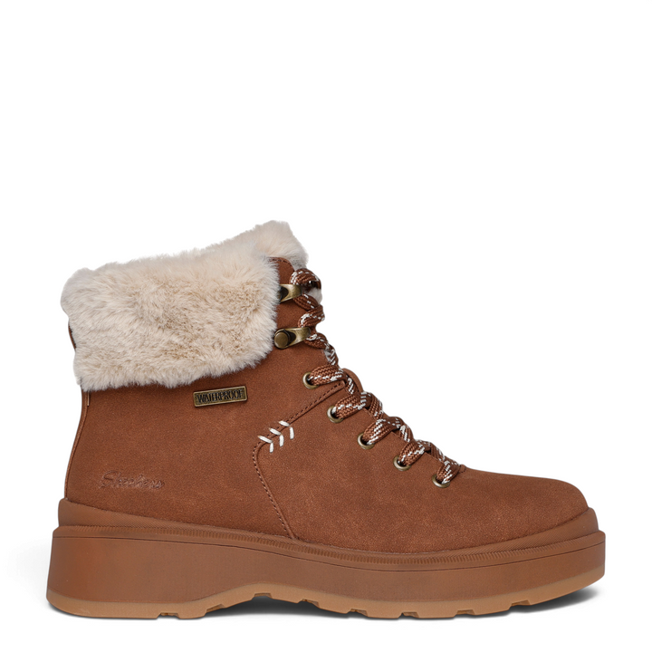 ada-shoes.ro Skechers Easy Going chestnut brown waterproof winter boots with faux fur collar and side zipper