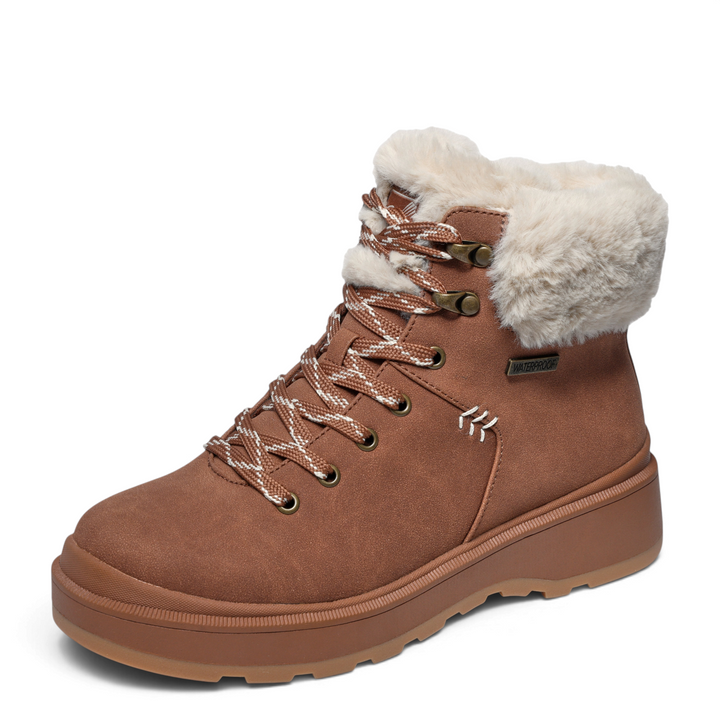 ada-shoes.ro Skechers Easy Going chestnut brown waterproof winter boots with faux fur collar and side zipper