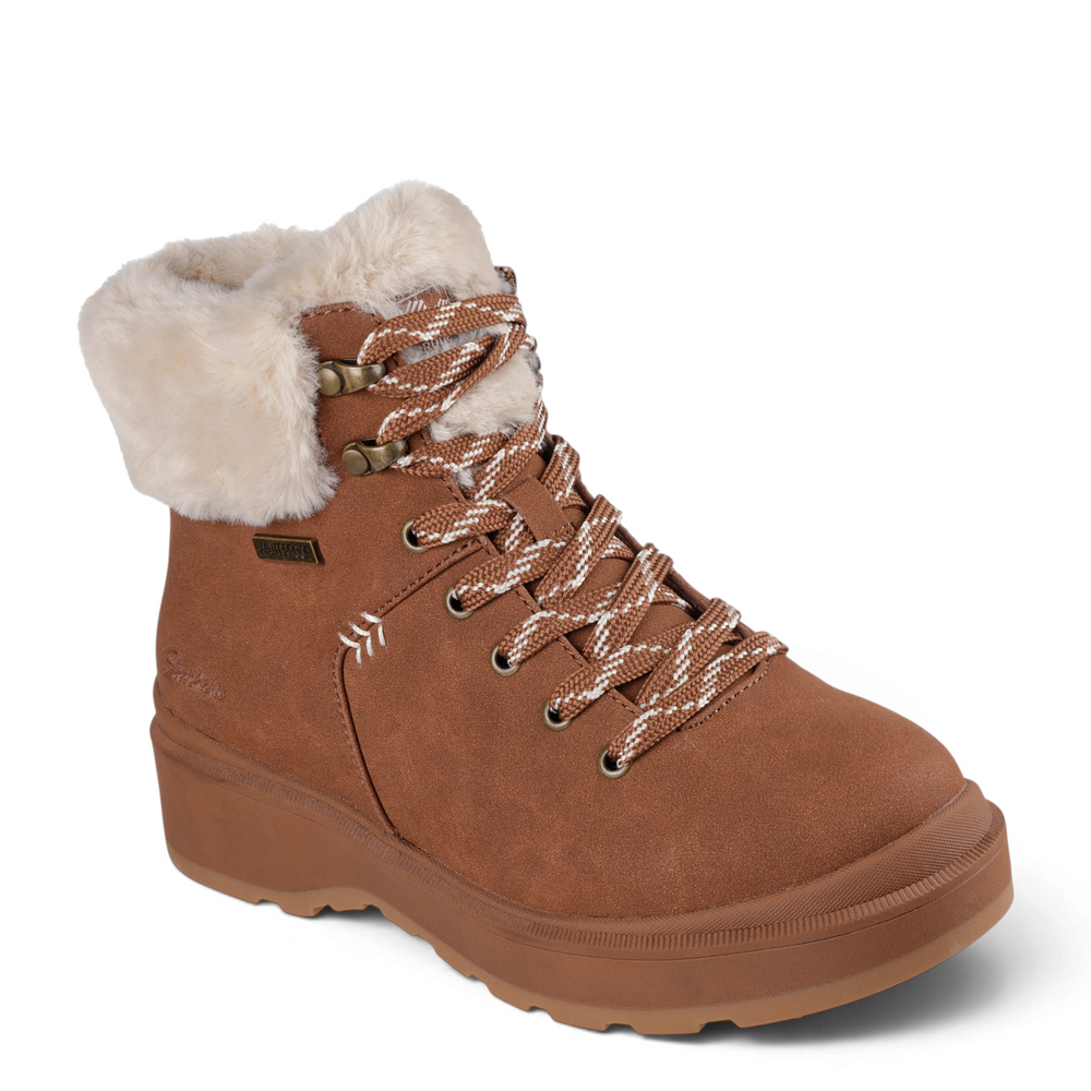 ada-shoes.ro Skechers Easy Going chestnut brown waterproof winter boots with faux fur collar and hiking-style laces