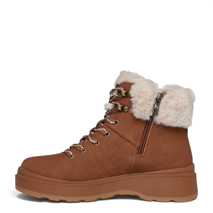 ada-shoes.ro Skechers Easy Going chestnut brown waterproof winter boots with faux fur collar and side zipper
