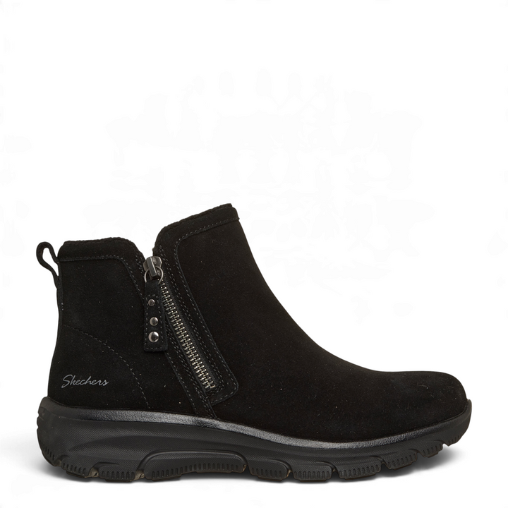 ada-shoes.ro Skechers Glide-Step black suede ankle boots with side zipper and cushioned sole for women