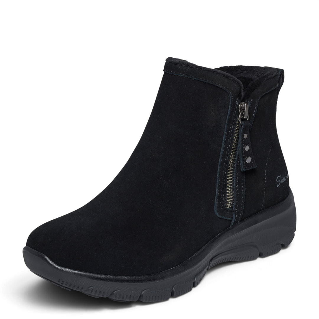 ada-shoes.ro Skechers Glide-Step black suede ankle boots with side zipper and memory foam sole