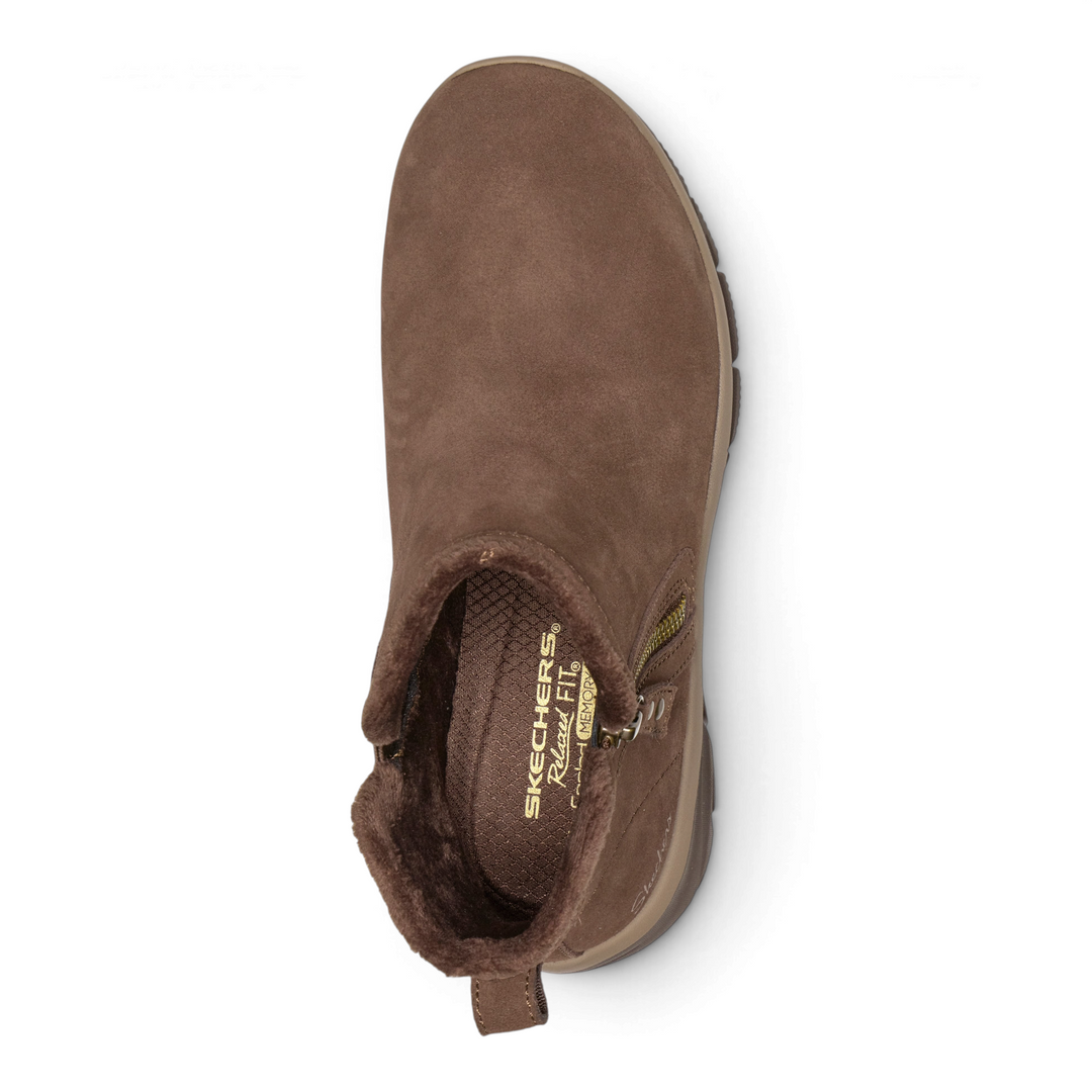 ada-shoes.ro Skechers Glide-Step chocolate brown suede ankle boots with side zipper and warm faux fur lining