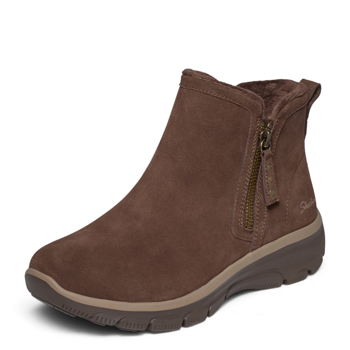 ada-shoes.ro Skechers Glide-Step chocolate brown suede ankle boots with side zipper and warm lining