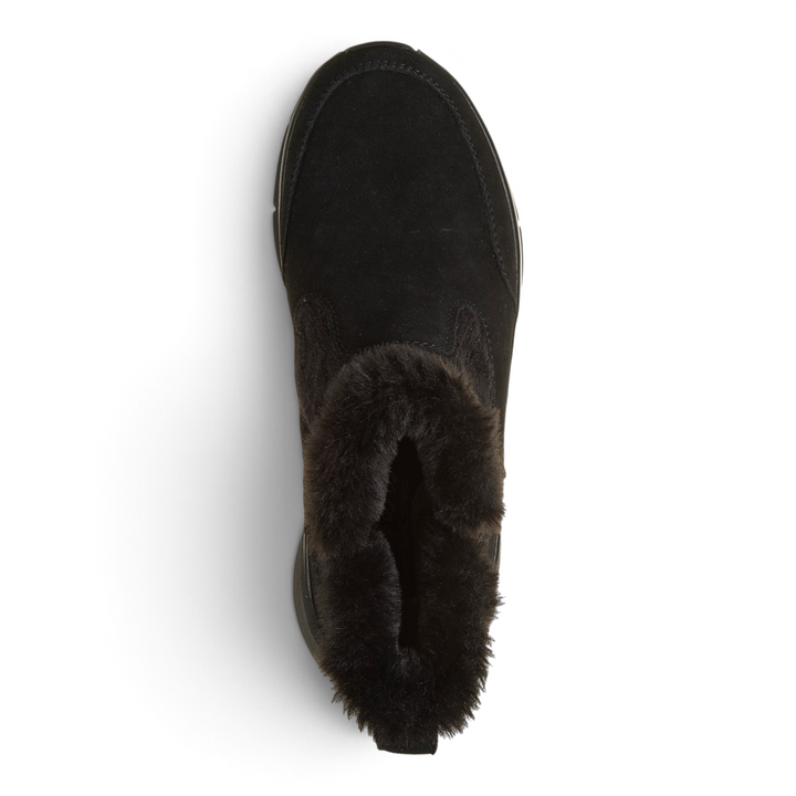 ada-shoes.ro Skechers Arch Fit black suede winter ankle boots with faux fur collar and side zipper