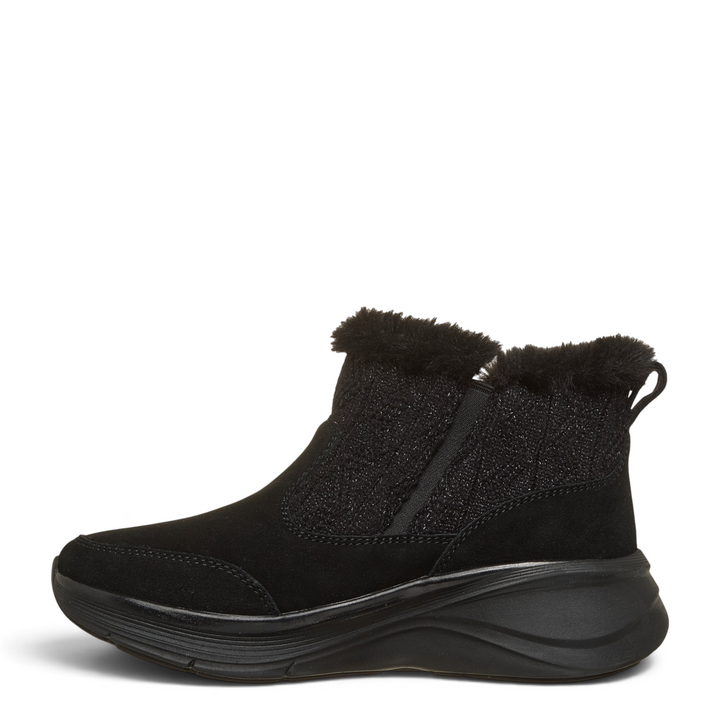 ada-shoes.ro Skechers Arch Fit black suede winter ankle boots with faux fur collar and side zipper