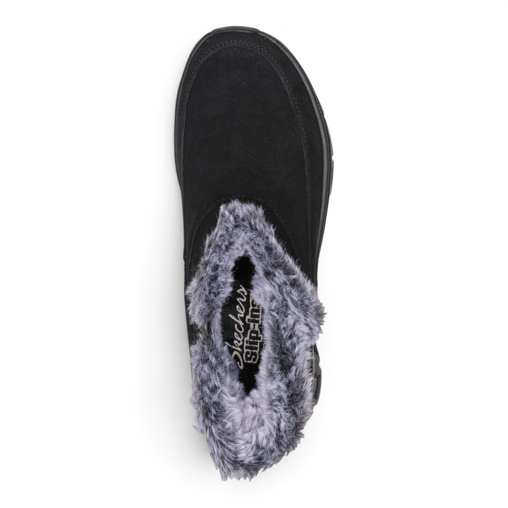 ada-shoes.ro Skechers Glide-Step Pro black suede slip-on shoe with grey faux fur lining, top view