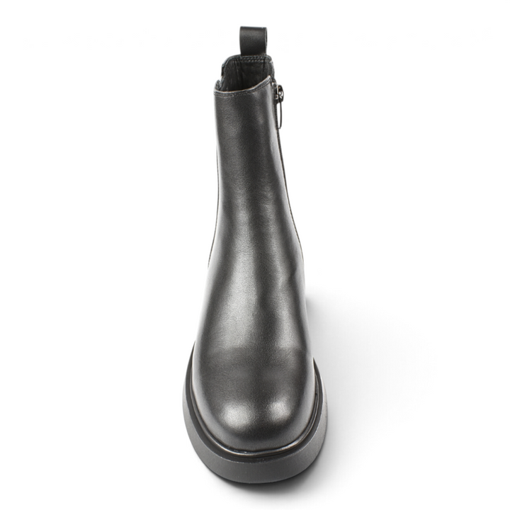 ada-shoes.ro Epica black leather ankle boots with a chunky block heel and side zipper for a modern urban style