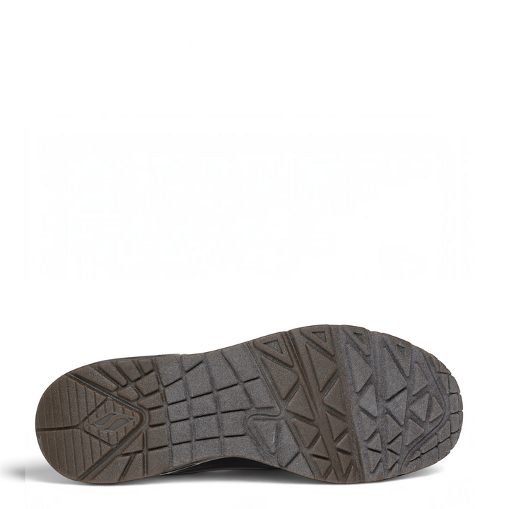 ada-shoes.ro Skechers Uno Suited black sneaker showing the durable rubber traction outsole pattern