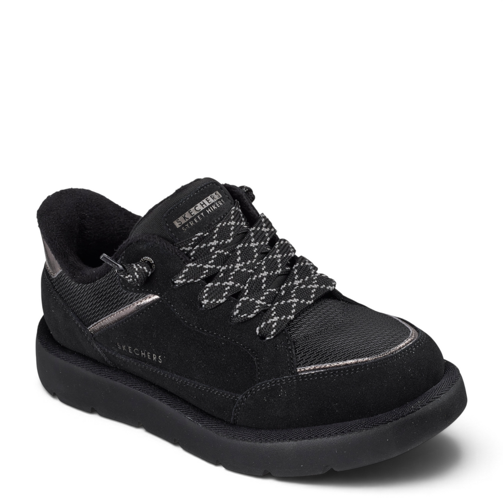 ada-shoes.ro Skechers Keepsakes black suede hiker sneakers with slip-in design, memory foam, and chenille lining.