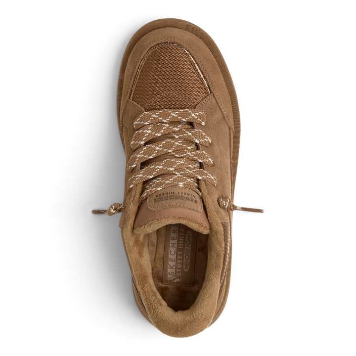 ada-shoes.ro Skechers Keepsakes Cozy brown suede slip-in hiker boots with memory foam and soft chenille lining