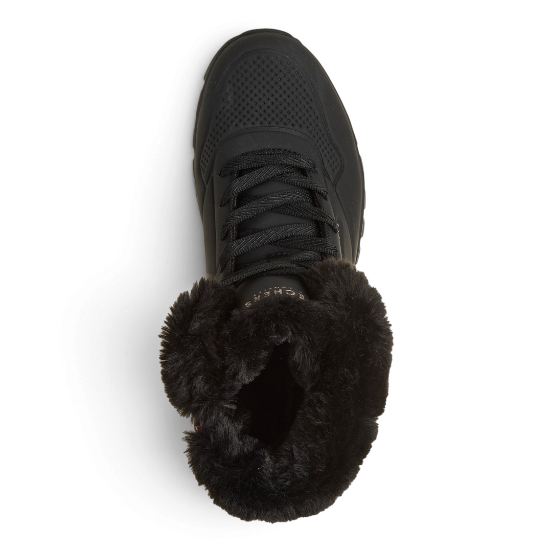 ada-shoes.ro Skechers Uno Rugged black winter boots with faux fur collar and lace-up design, top-down view